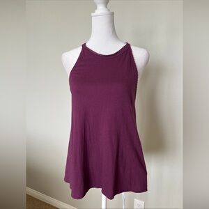 Roxy Eggplant Purple Crochet Lace Back Halter Tank Top Size Small